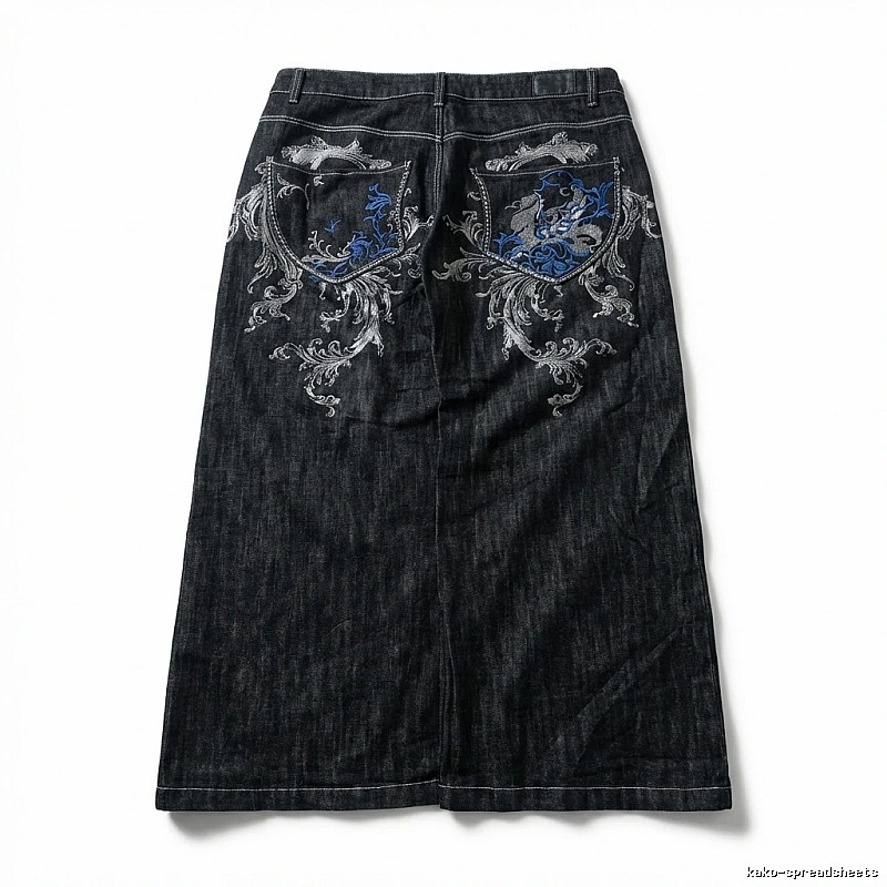 Y2K Style Deep Blue Embroidered Denim Skirt